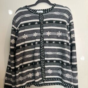 Christopher & Banks Dark Green and White Patterned Cardigan